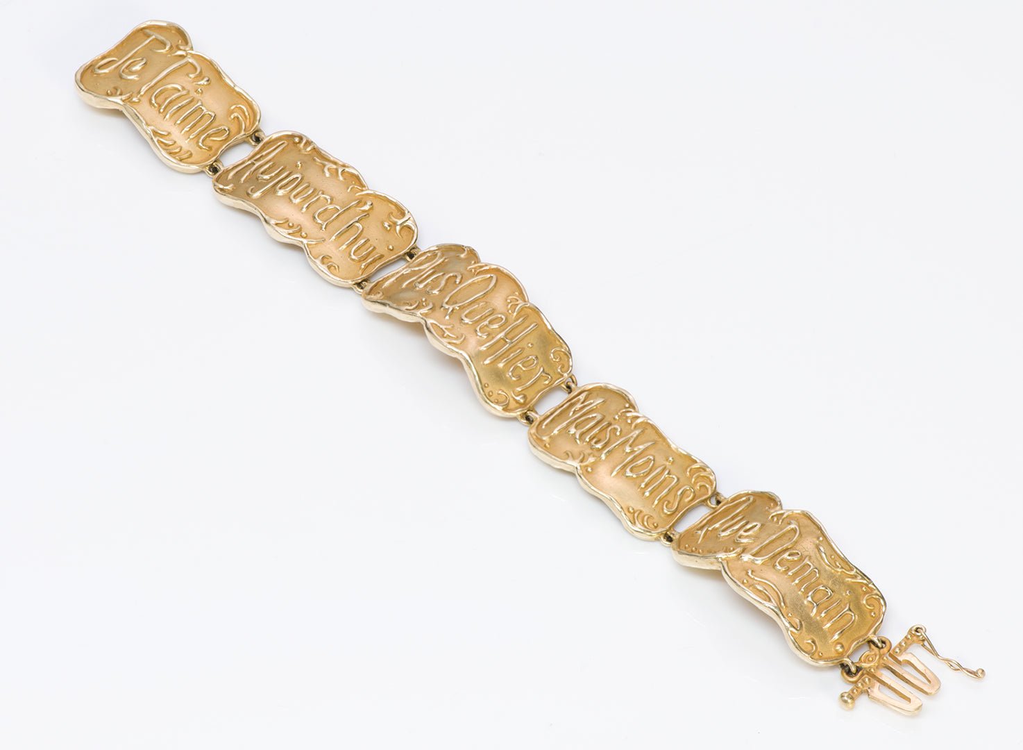 Vintage 14K Gold Panel Link Bracelet Signed C. Bram