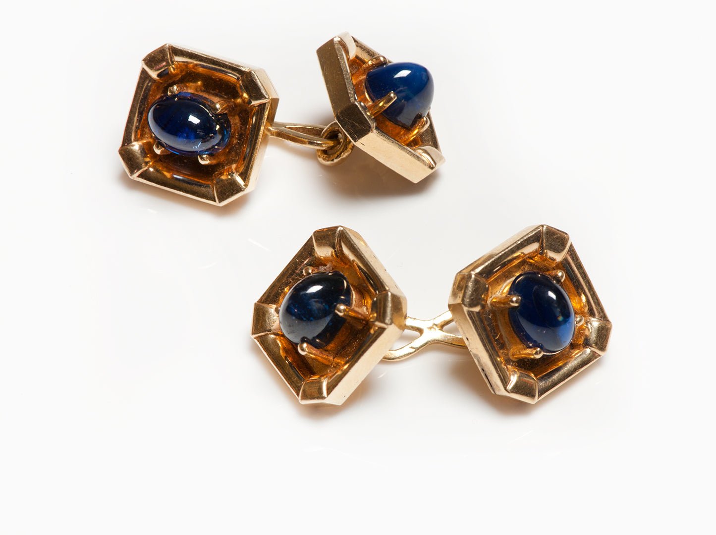 Vintage 14K Yellow Gold Cabochon Sapphire Cufflinks