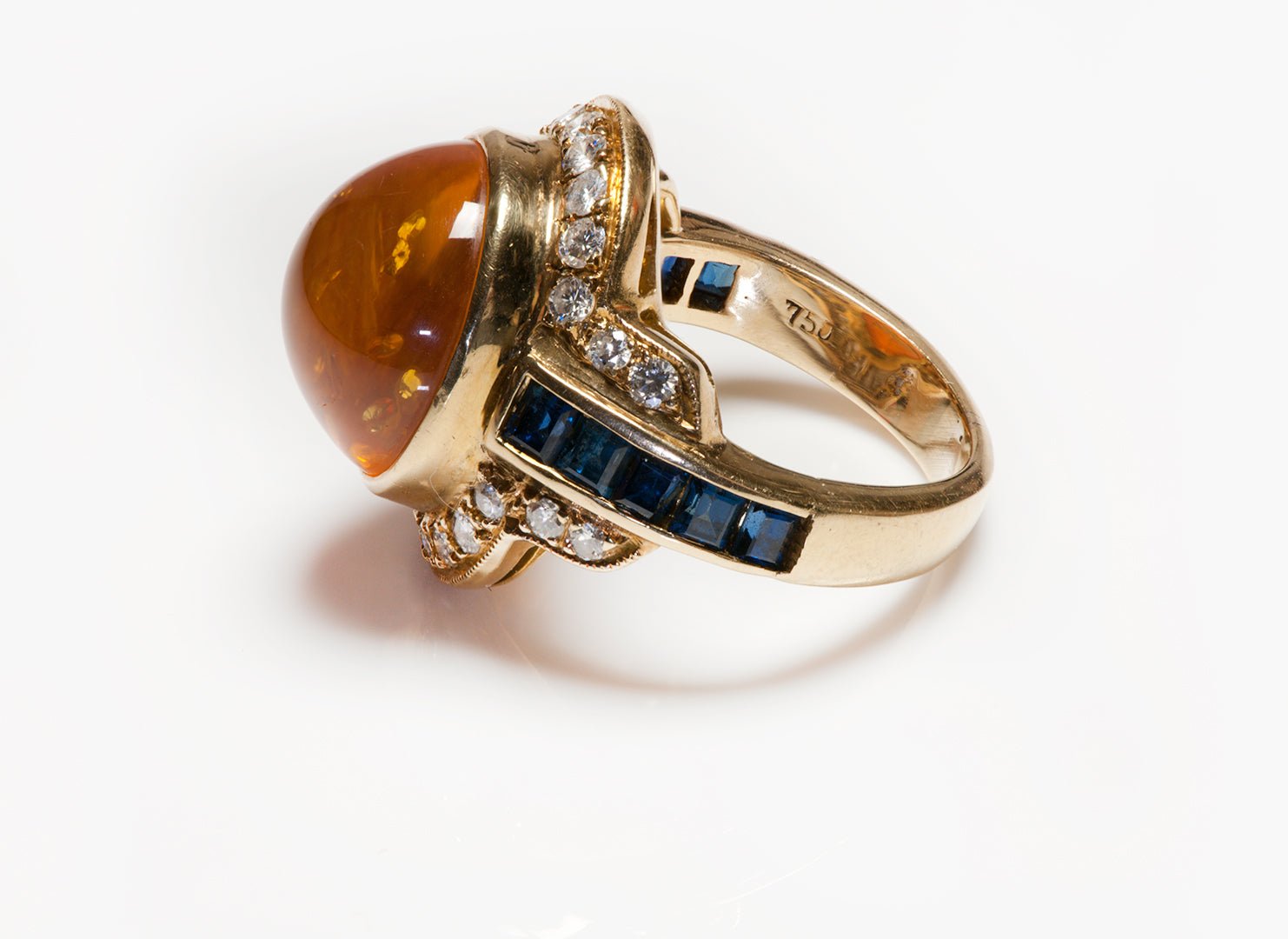Vintage 18K Gold Amber Diamond Sapphire Ring