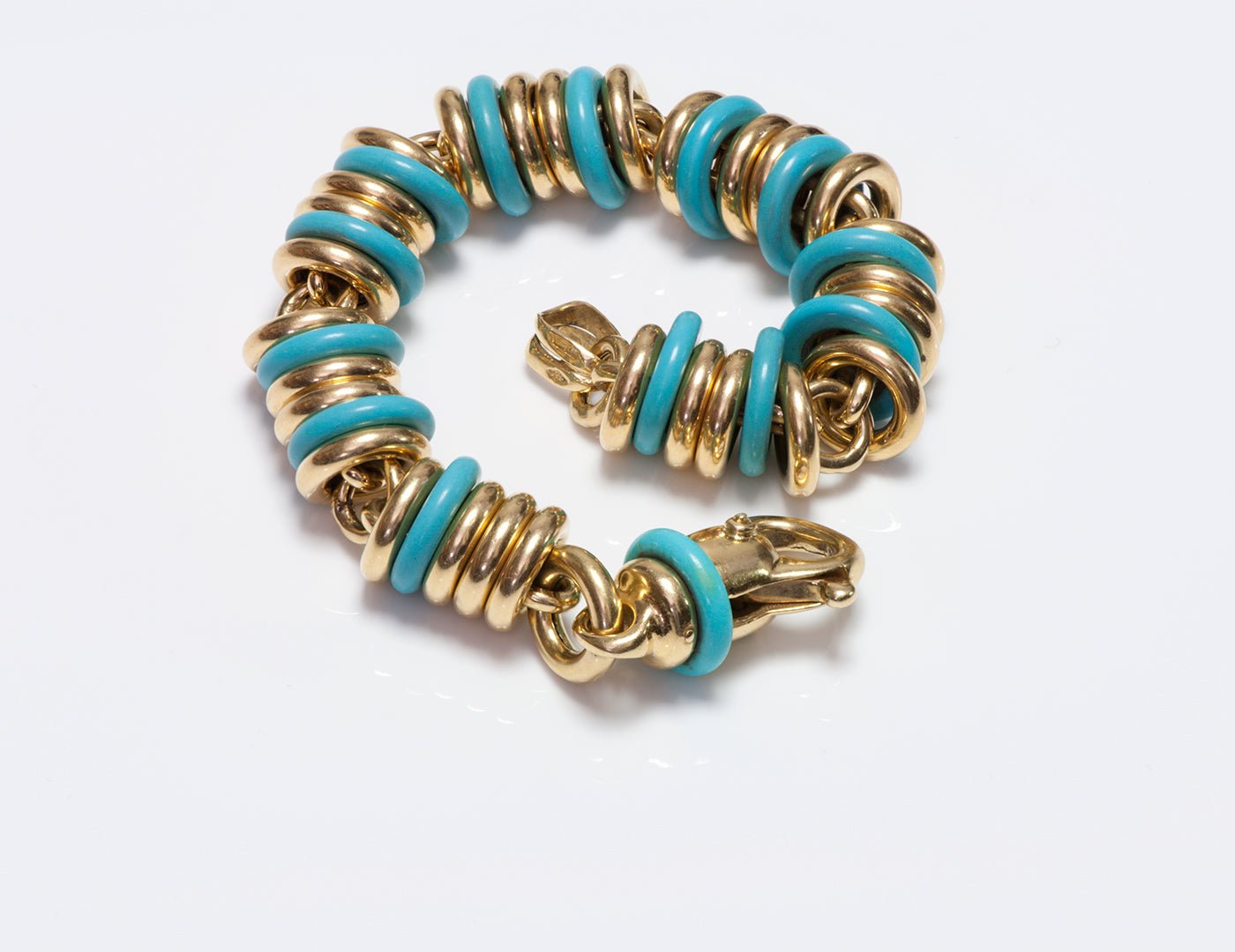 Vintage 18K Gold & Blue Ceramic Circles Bracelet