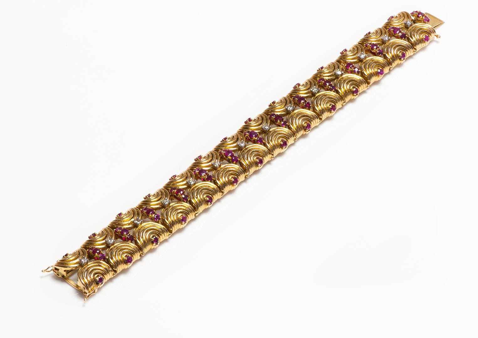 Vintage 18K Gold Circle Ruby Diamond Bracelet