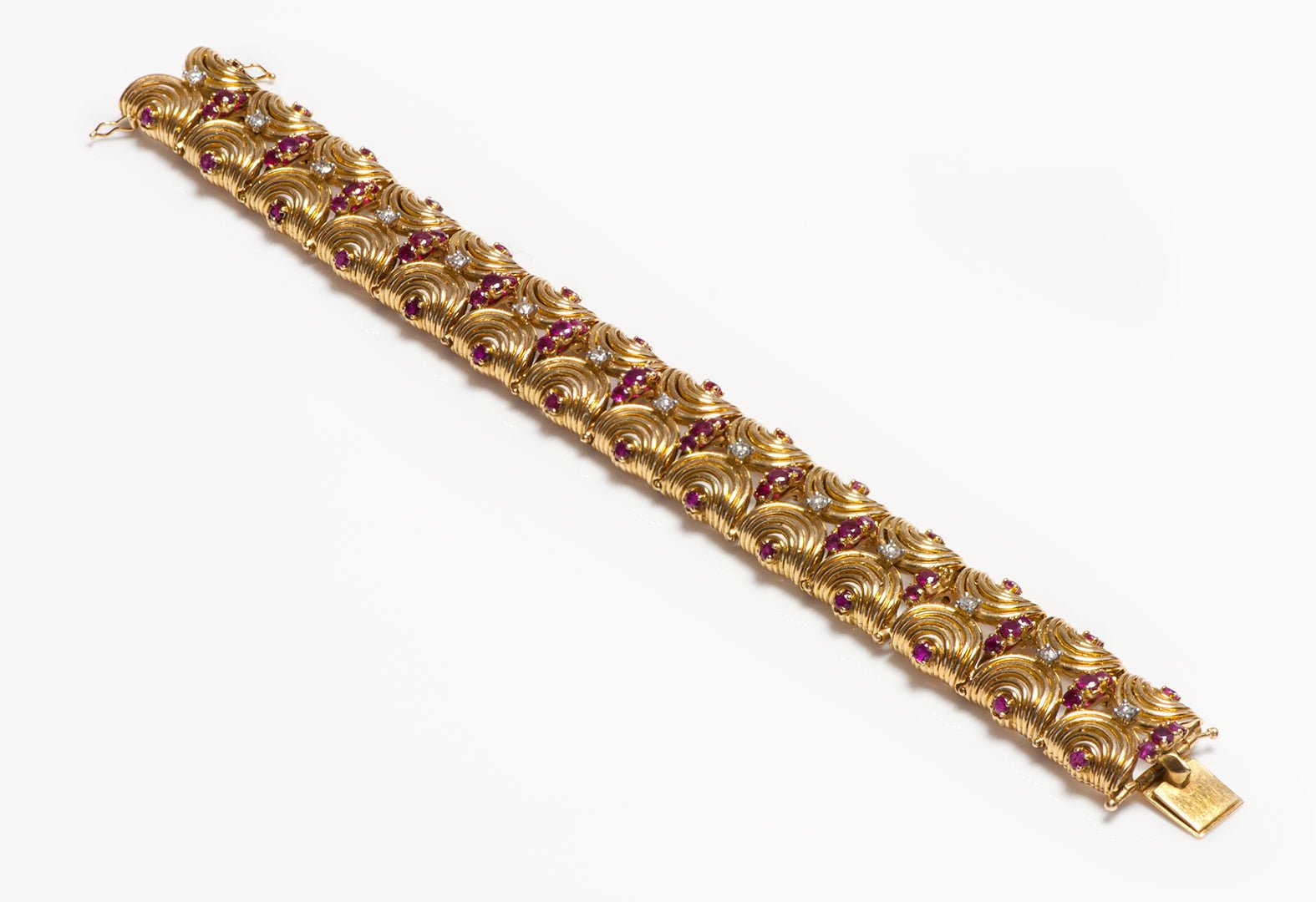 Vintage 18K Gold Circle Ruby Diamond Bracelet