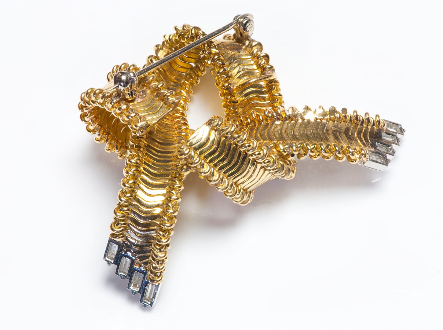 Vintage 18K Gold Diamond Bow Knot Brooch