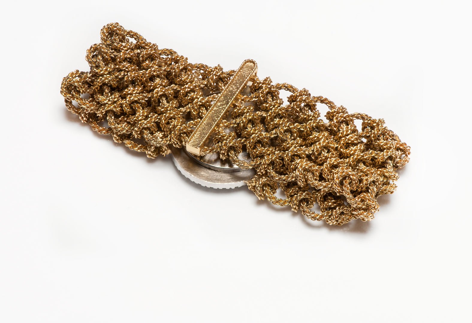 Vintage 18K Gold Diamond Ladies Watch Wide Bracelet