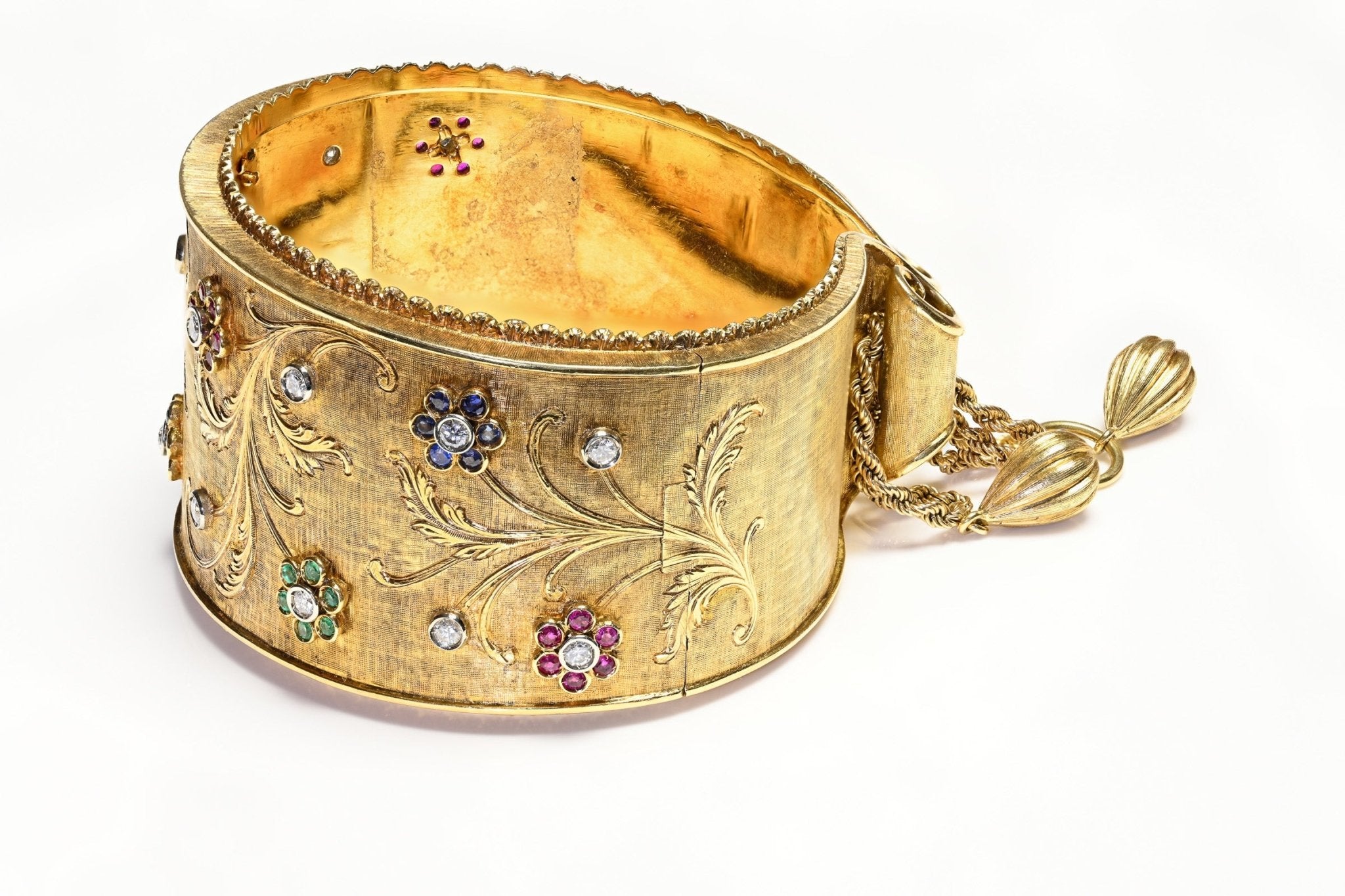 Vintage 18K Gold Diamond Ruby Emerald Sapphire Bracelet