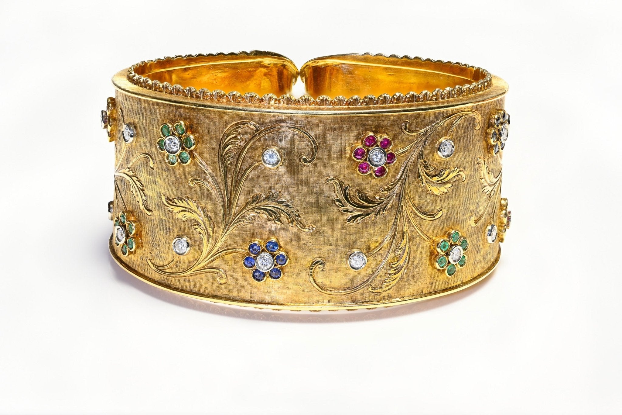 Vintage 18K Gold Diamond Ruby Emerald Sapphire Bracelet