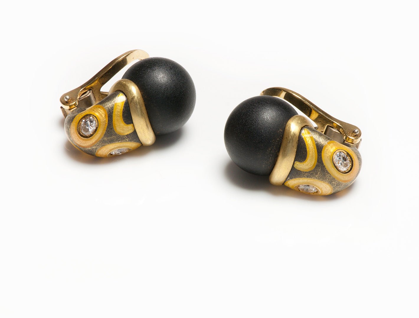 Vintage 18K Gold Enamel Fancy Diamond Earrings