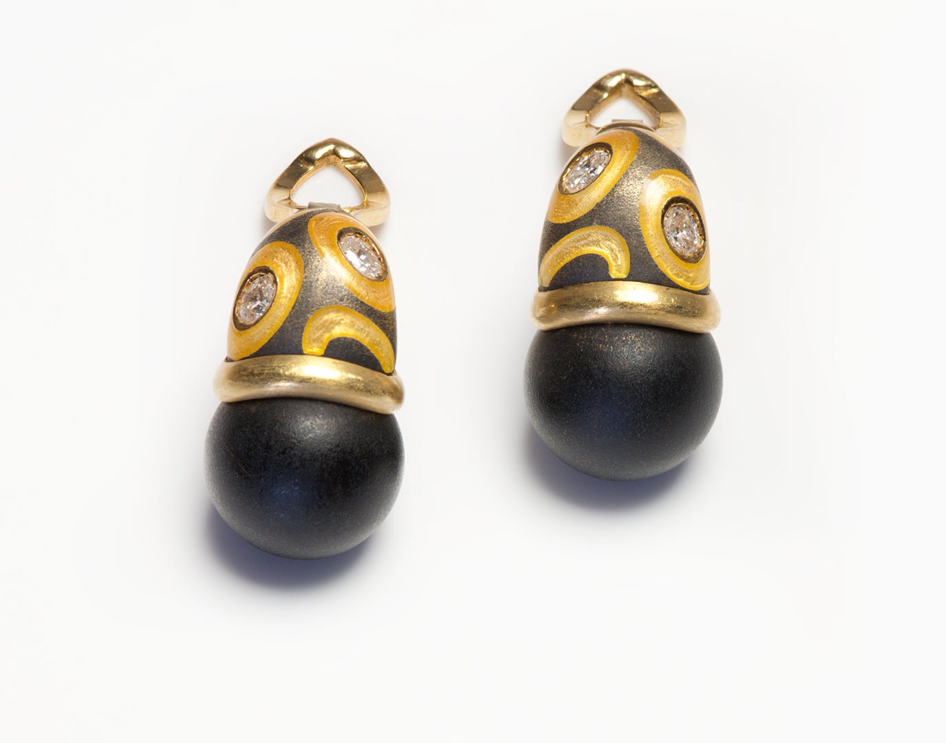 Vintage 18K Gold Enamel Fancy Diamond Earrings