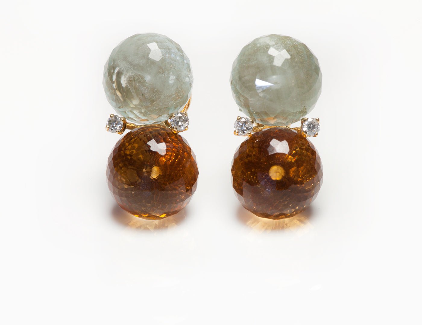 Vintage 18K Gold Faceted Citrine Quartz Earrings