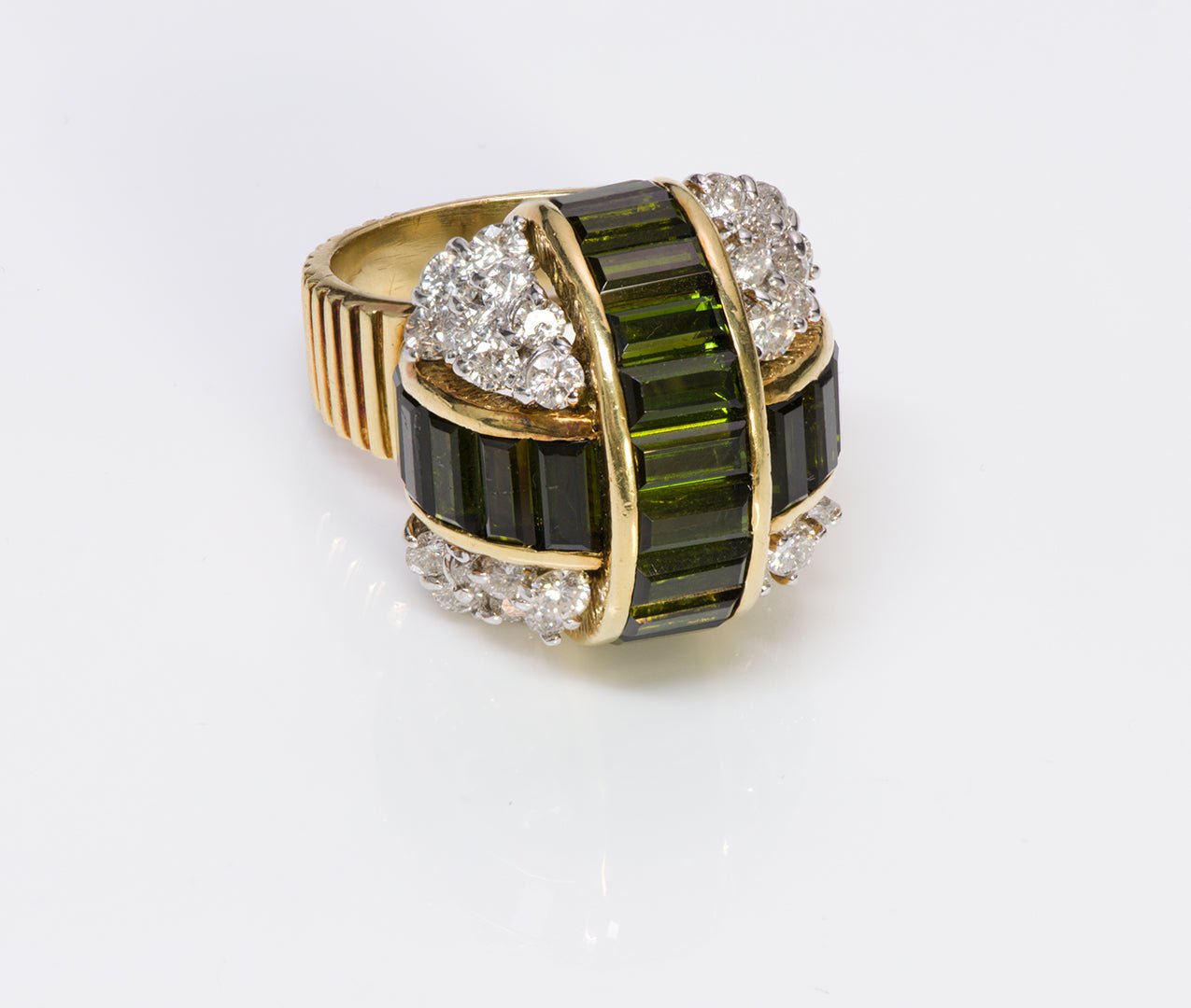 Vintage 18K Gold La Triomphe Tourmaline Diamond Dome Ring