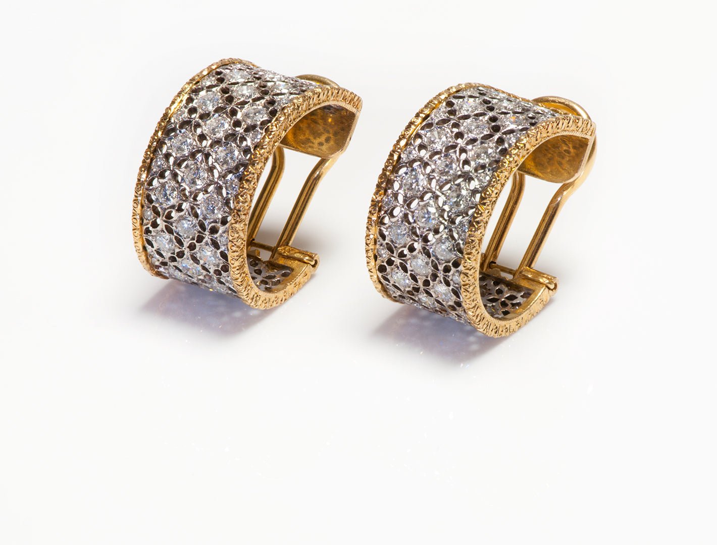 Vintage 18K Gold Lace Diamond Hoop Earrings