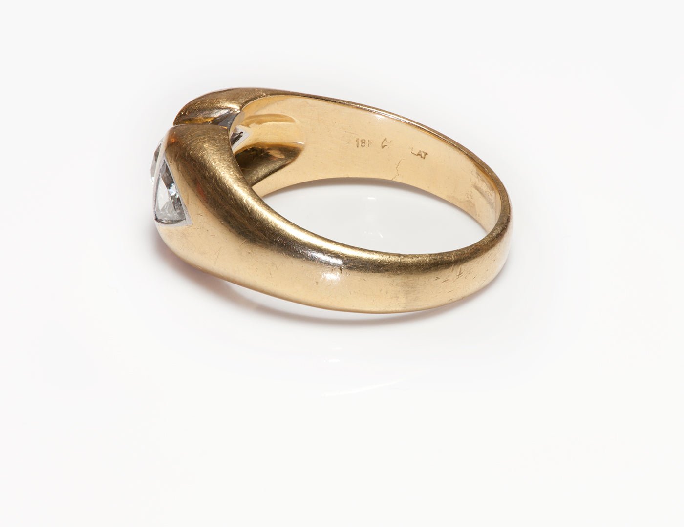 Vintage 18K Gold Platinum Triangular & Round Diamond Men’s Ring