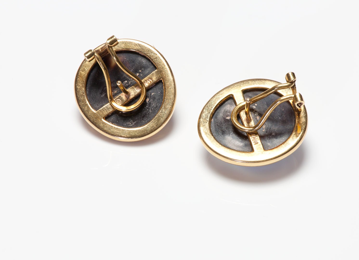 Vintage 18K Gold White & Grey Mabe Pearl Earrings