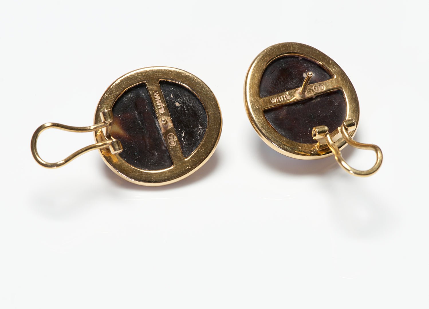 Vintage 18K Gold White & Grey Mabe Pearl Earrings