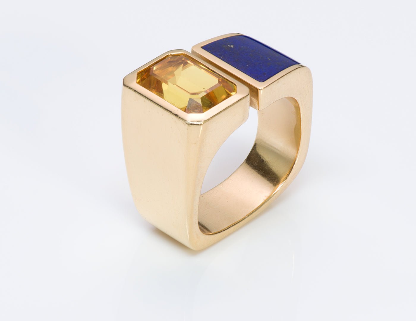 Vintage 18K Gold Yellow Sapphire Lapis Ring