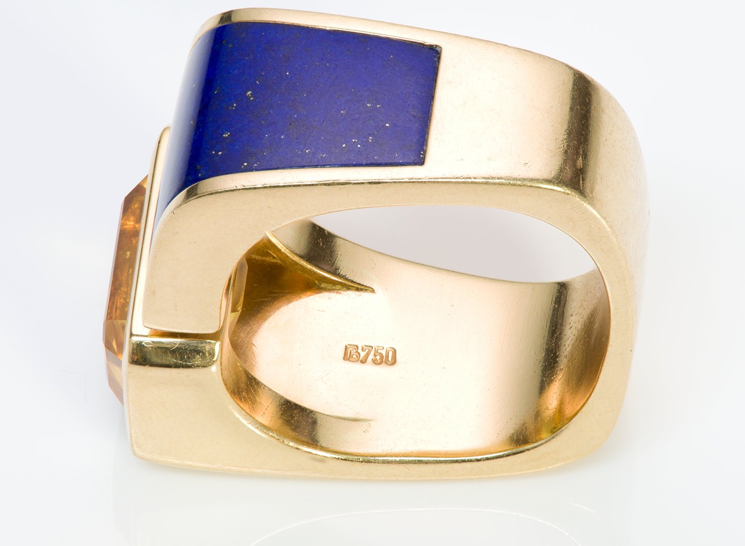Vintage 18K Gold Yellow Sapphire Lapis Ring
