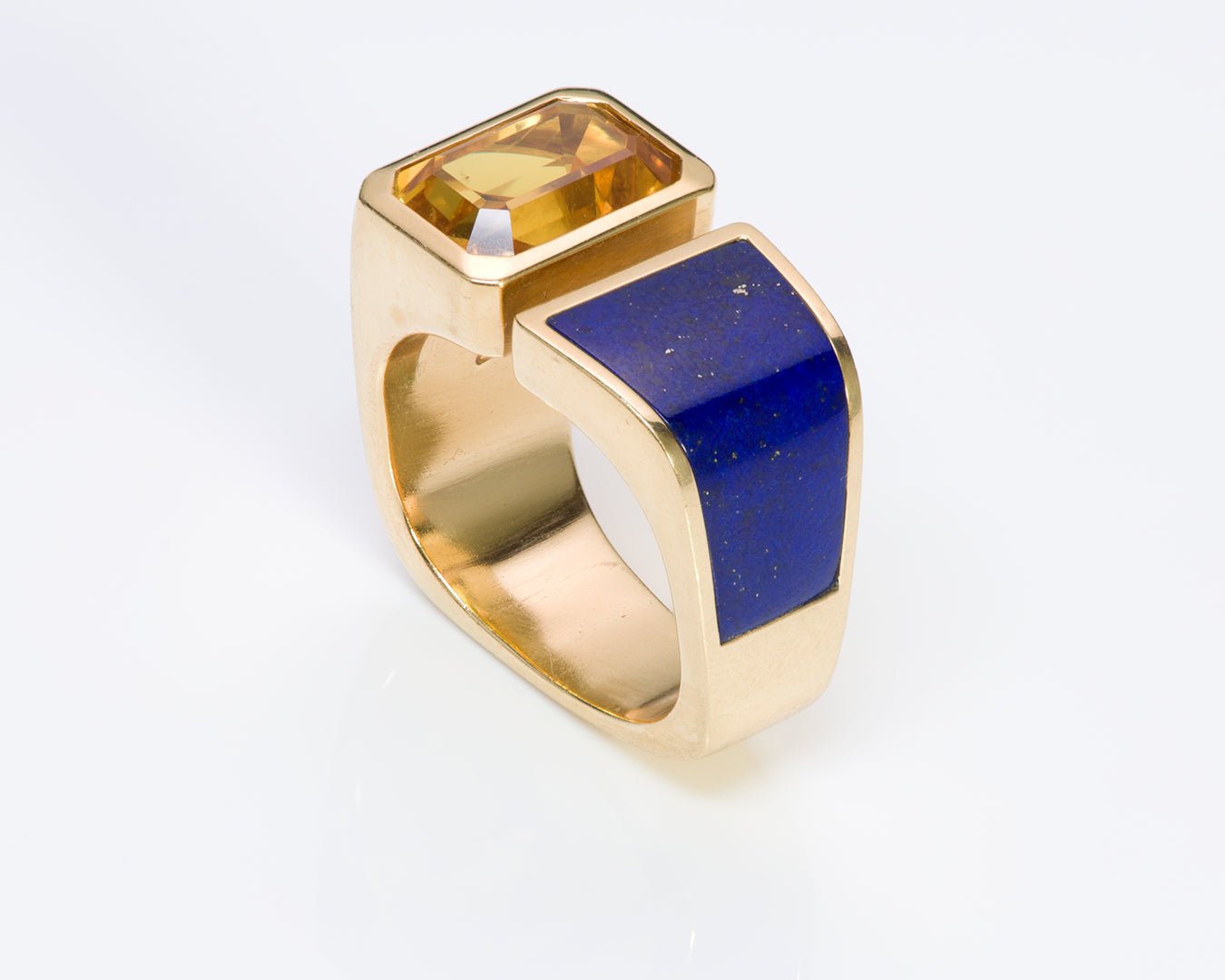Vintage 18K Gold Yellow Sapphire Lapis Ring