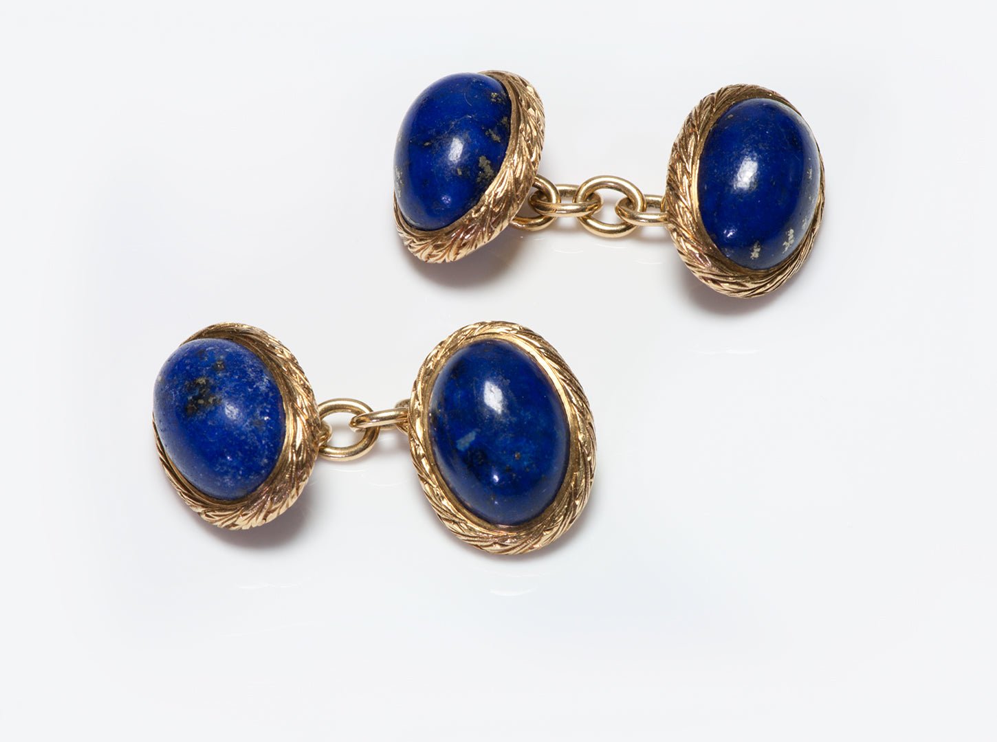 Vintage 18K Textured Gold Lapis Cufflink & 4 Stud Set