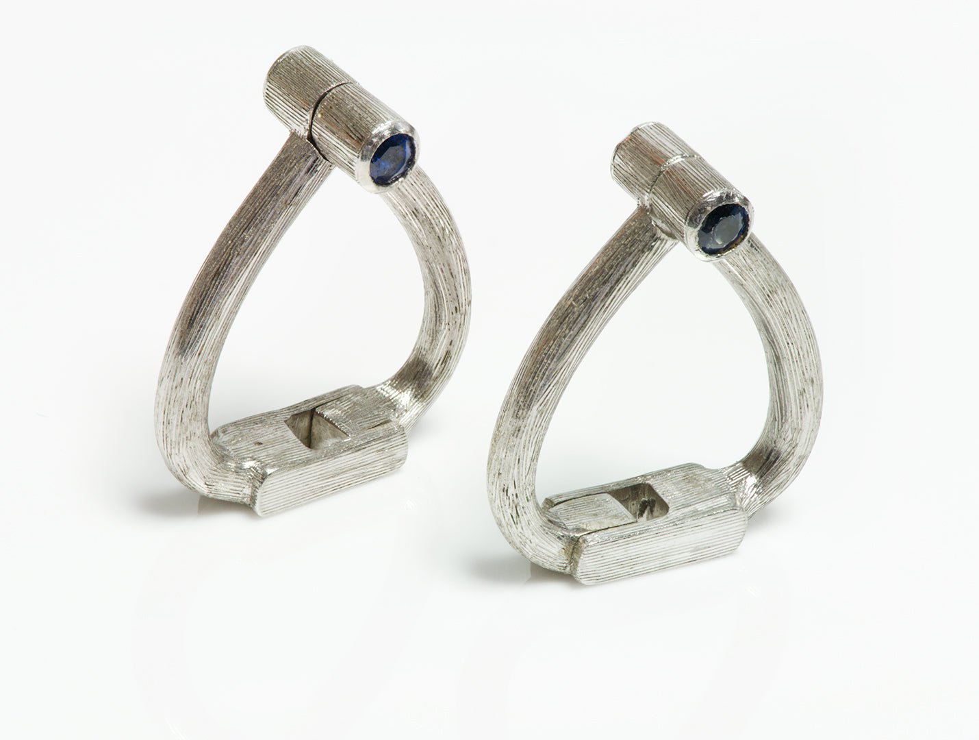 Vintage 18K White Gold Florentine Cross Over Cufflinks & Sapphire Finials