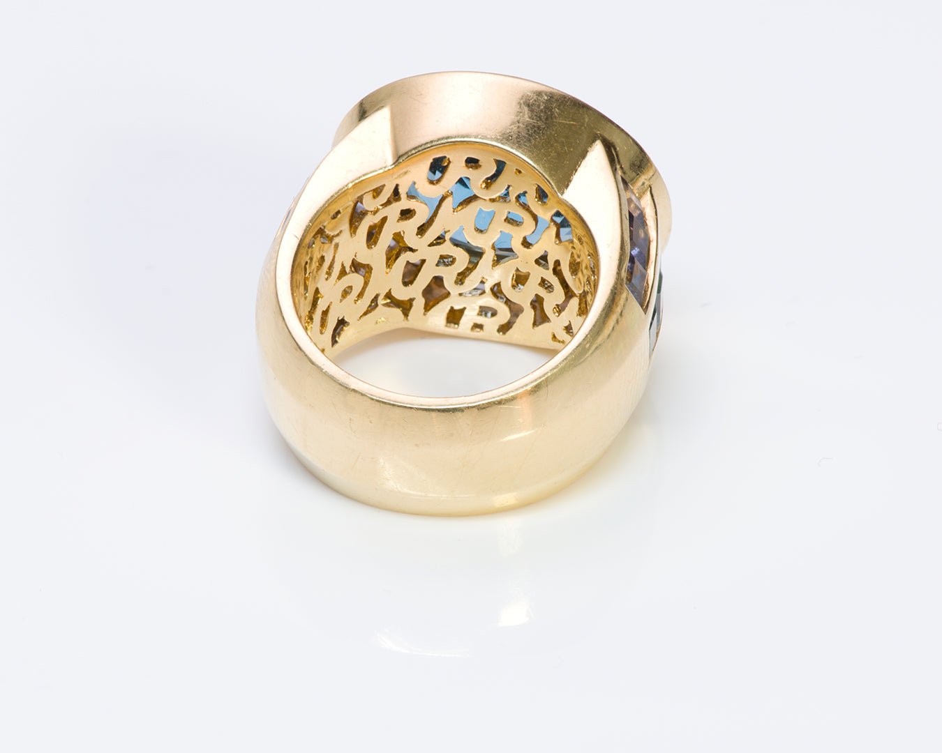 Vintage 18K Yellow Gold Blue Topaz Amethyst Ring