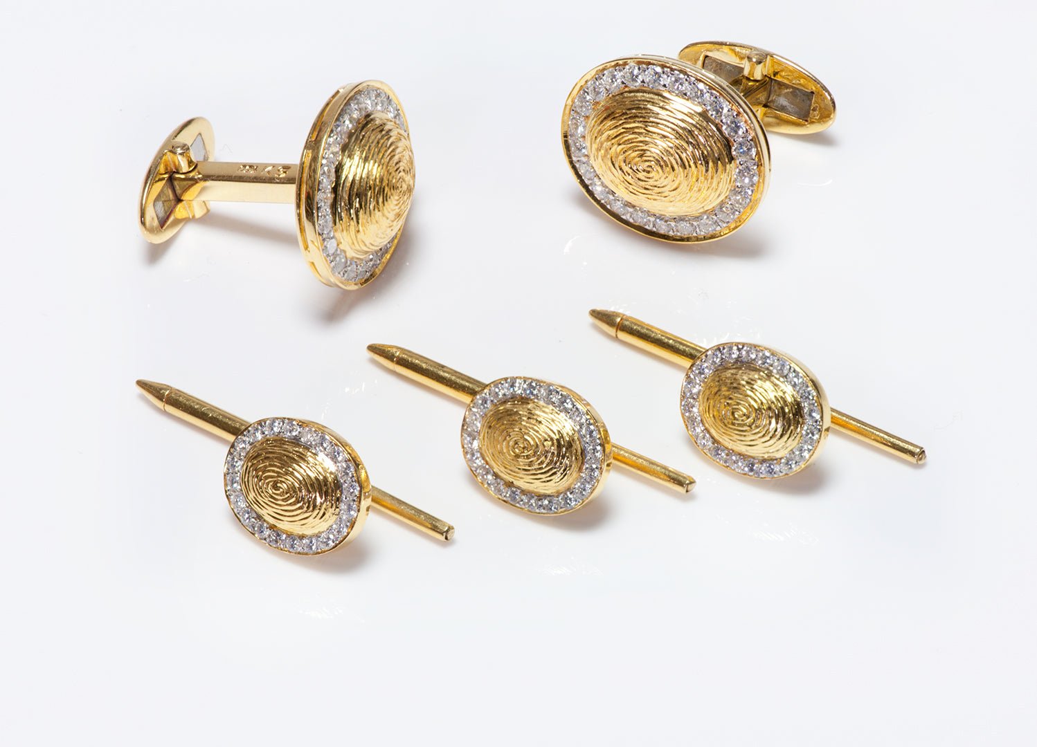 Vintage 18K Yellow Gold Diamond Cufflink & Stud Set