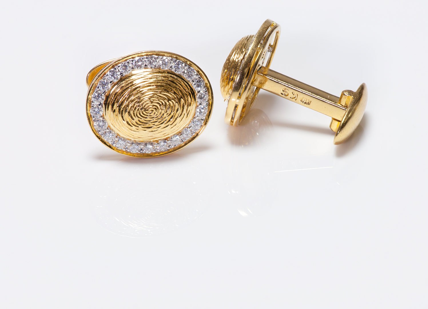 Vintage 18K Yellow Gold Diamond Cufflink & Stud Set