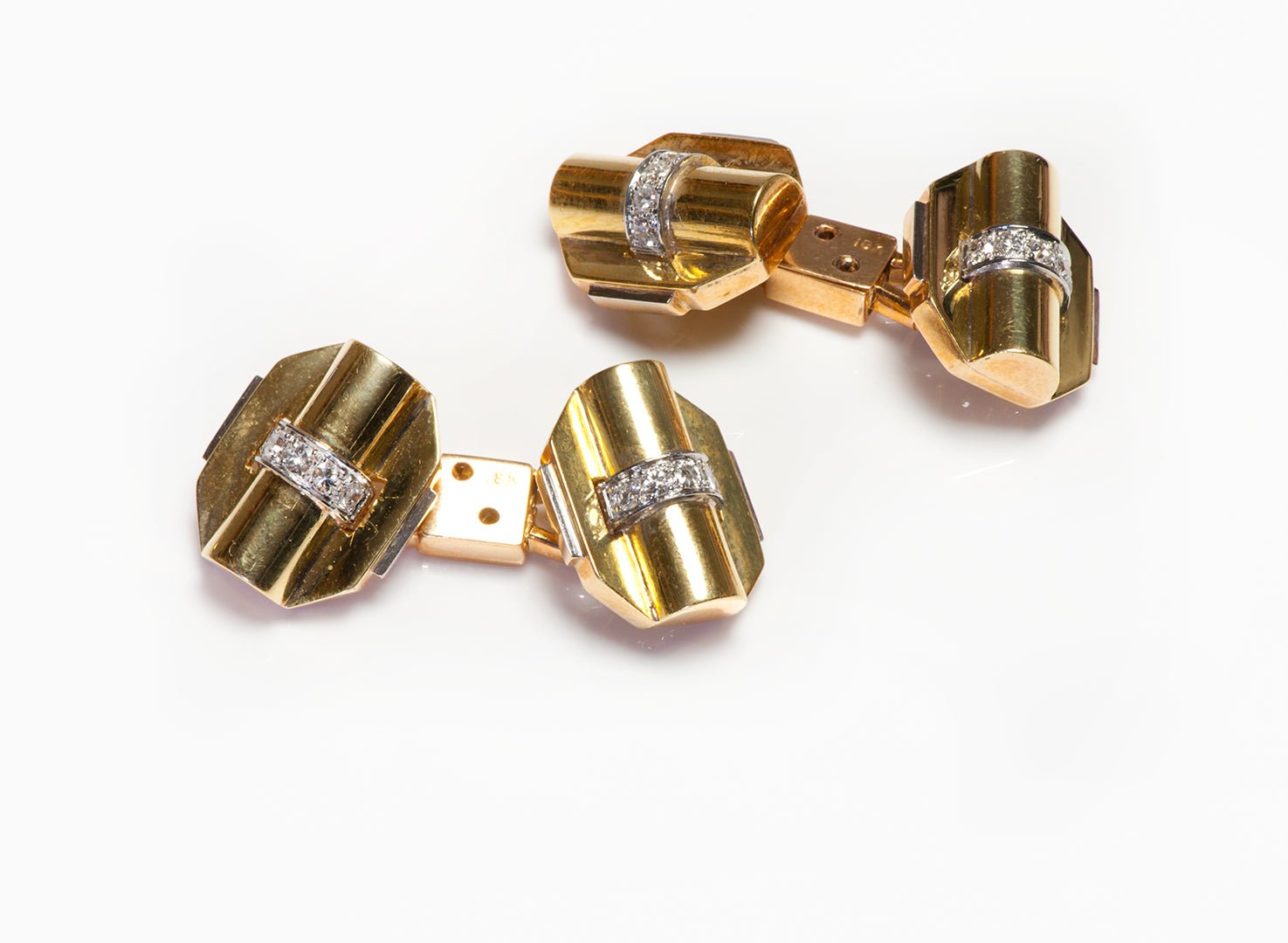 Vintage 18K Yellow Gold Diamond Cufflinks
