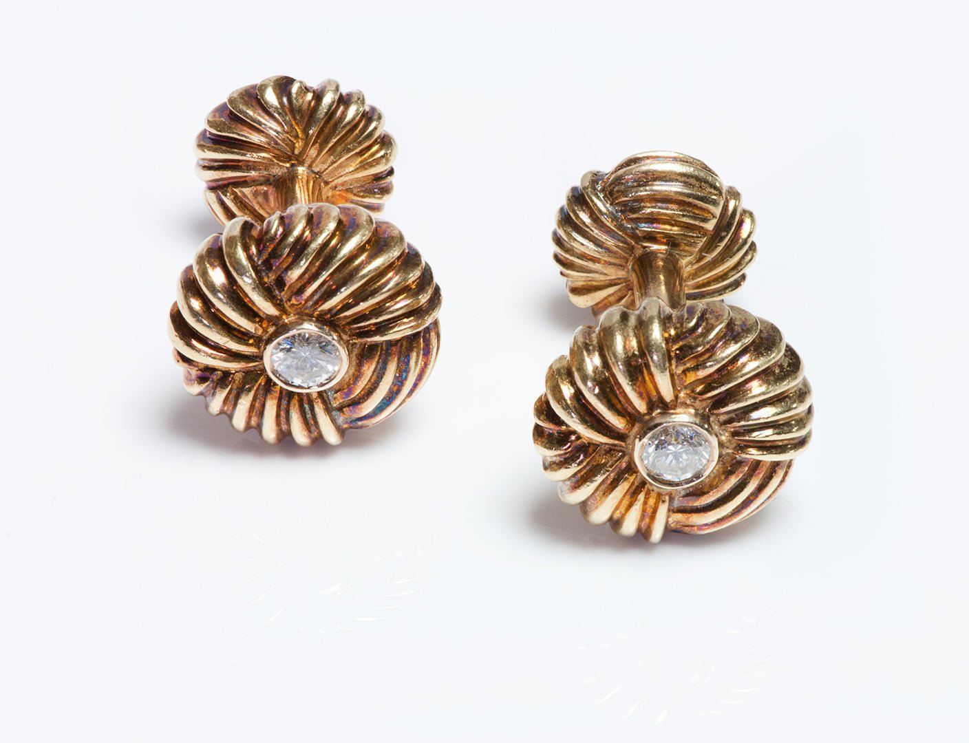 Vintage 18K Yellow Gold Knot & Diamond Cufflinks