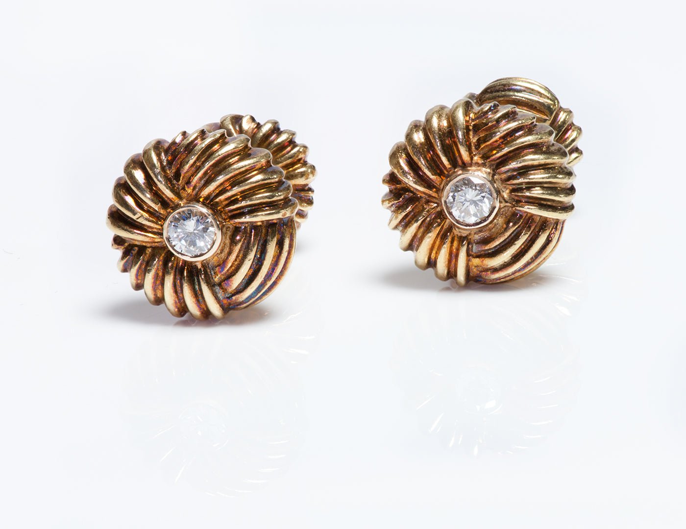 Vintage 18K Yellow Gold Knot & Diamond Cufflinks