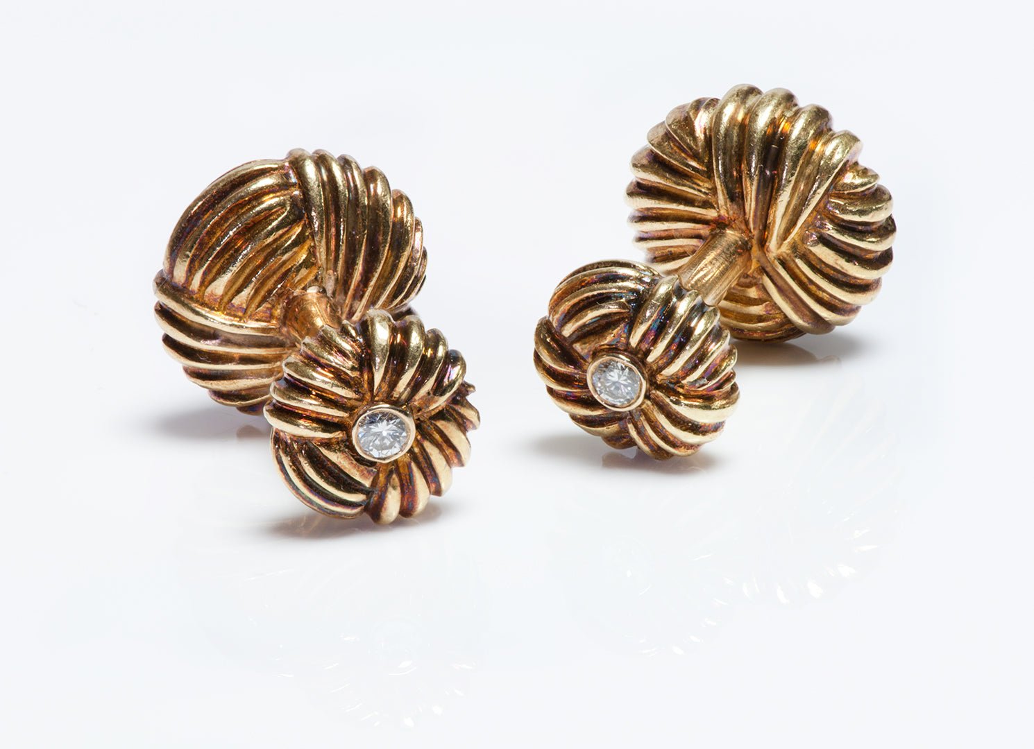 Vintage 18K Yellow Gold Knot & Diamond Cufflinks