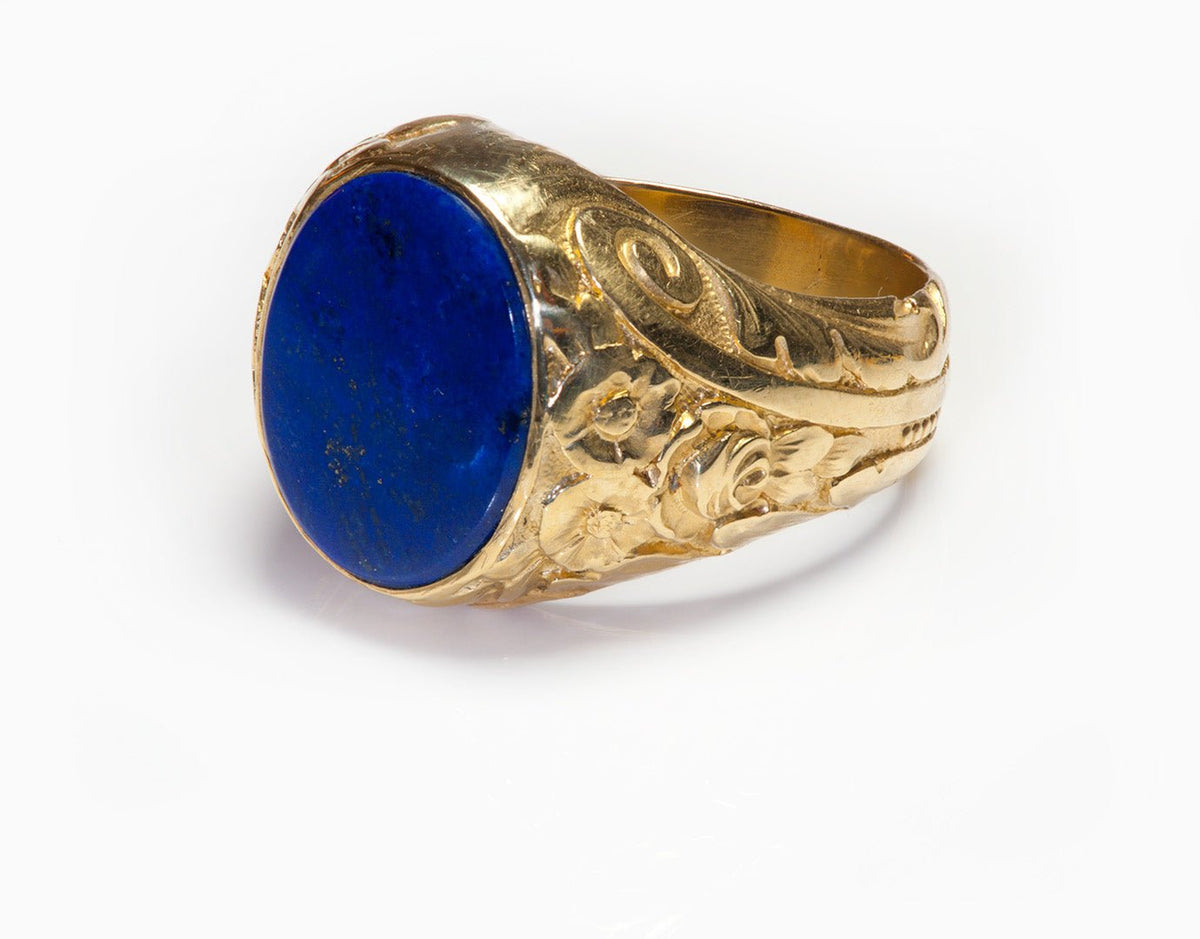 Vintage 18K Yellow Gold Lapis Men