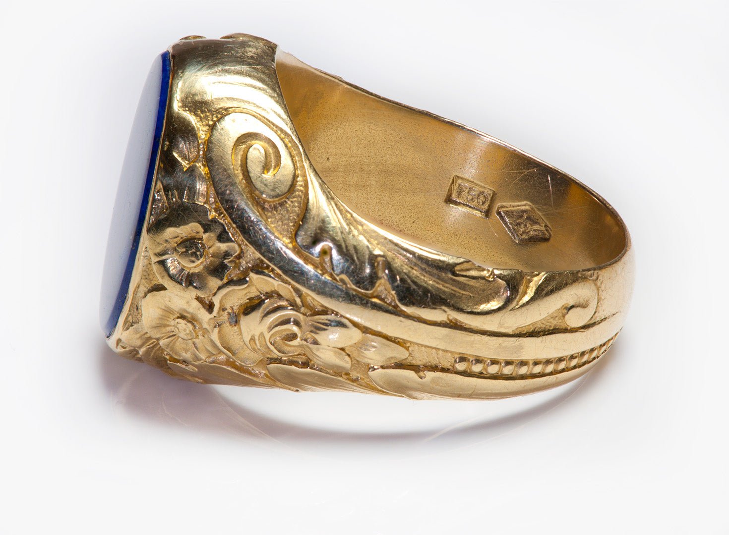 Vintage 18K Yellow Gold Lapis Men's Ring