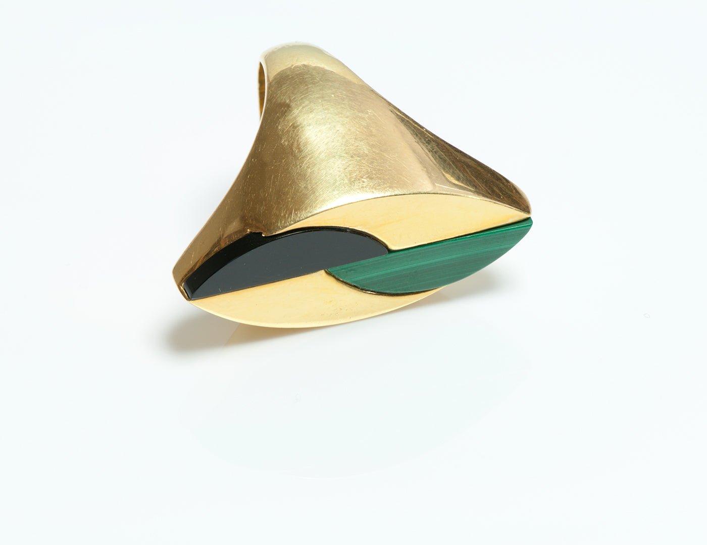 Vintage 18K Yellow Gold Marquise Shape Onyx & Malachite Ring