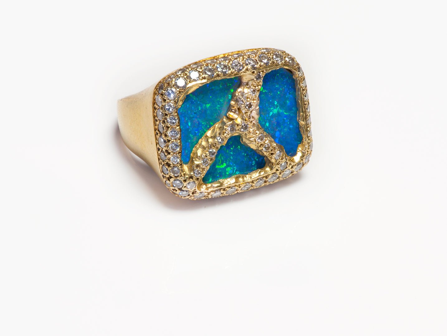 Vintage 18K Yellow Gold Opal Diamond Ring