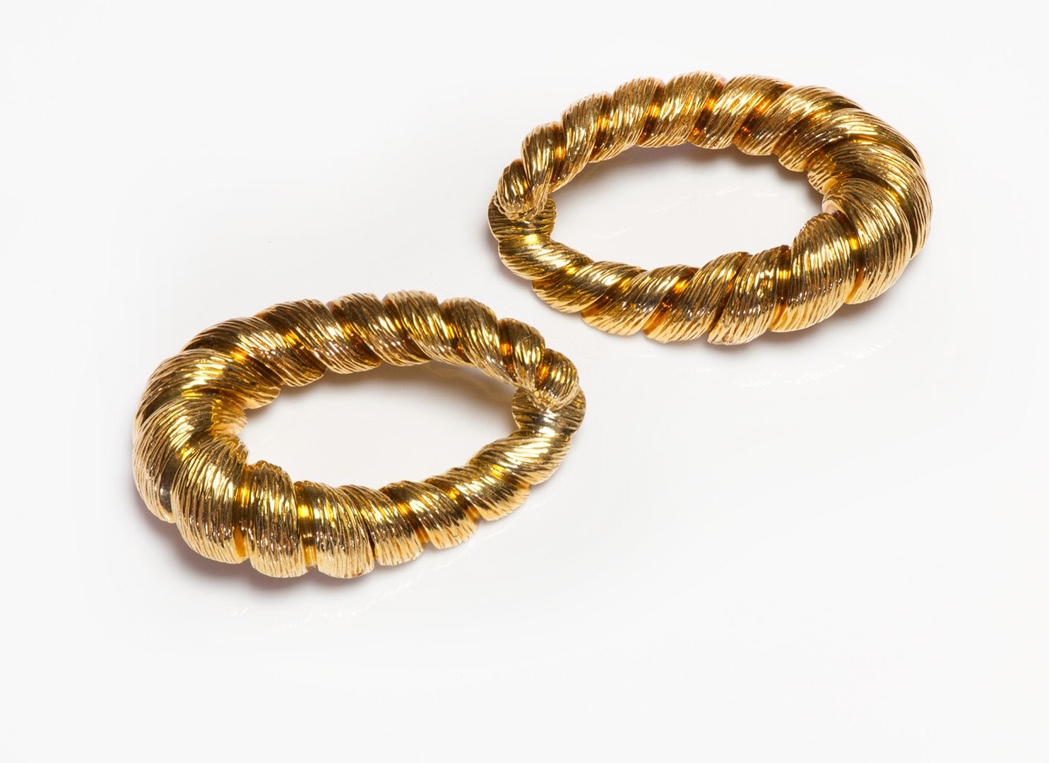 Vintage 18K Yellow Gold Reeded Twist Hoop Earrings