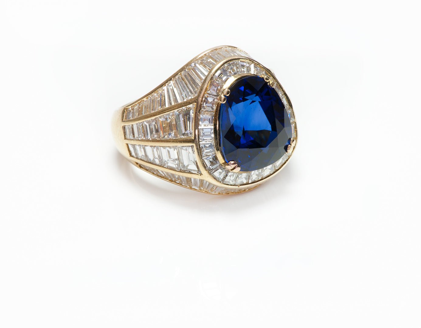 Vintage 18K Yellow Gold Sapphire Baguette & Square Cut Diamond Ring