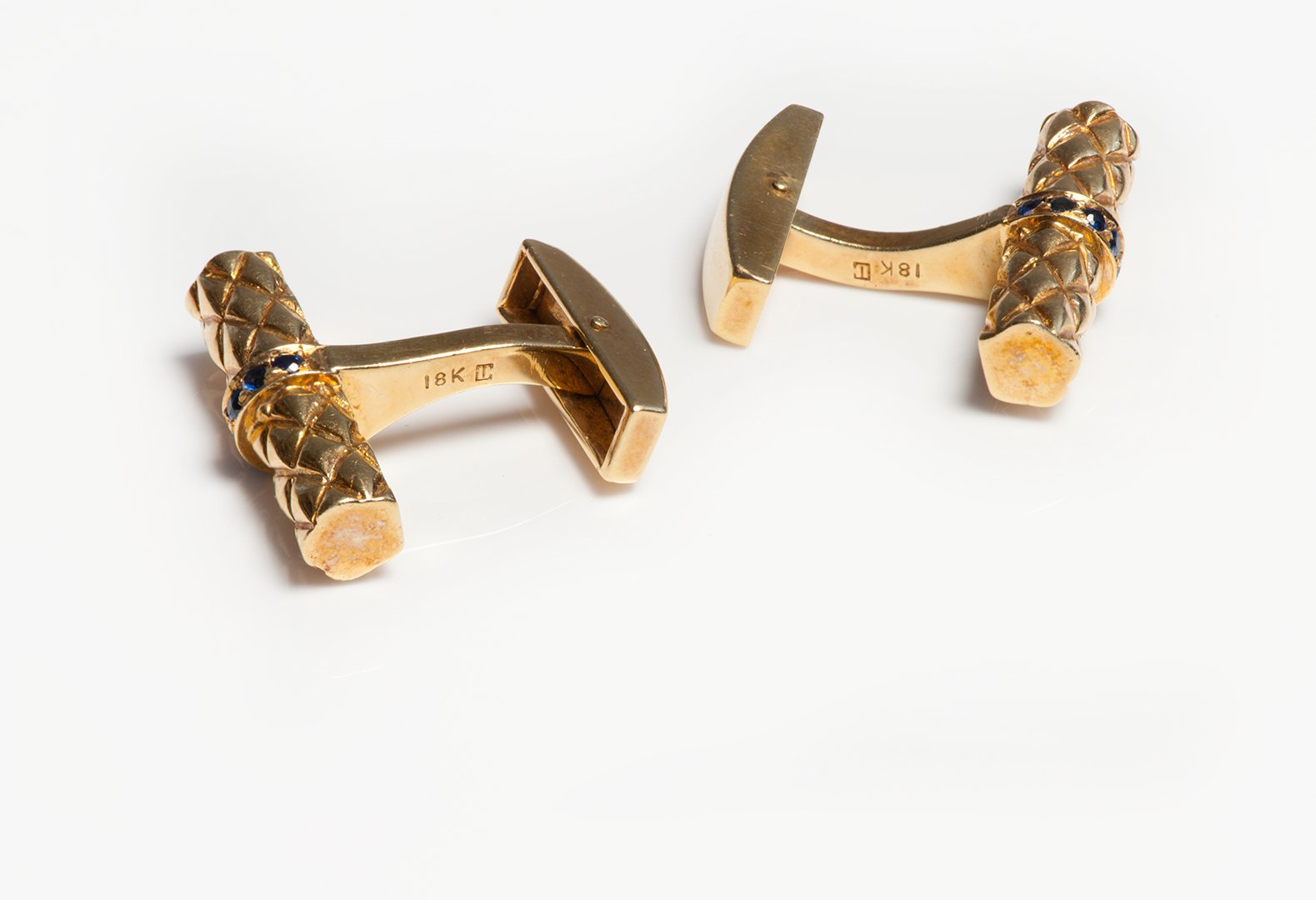 Vintage 18K Yellow Gold Sapphire Cufflink Stud Set