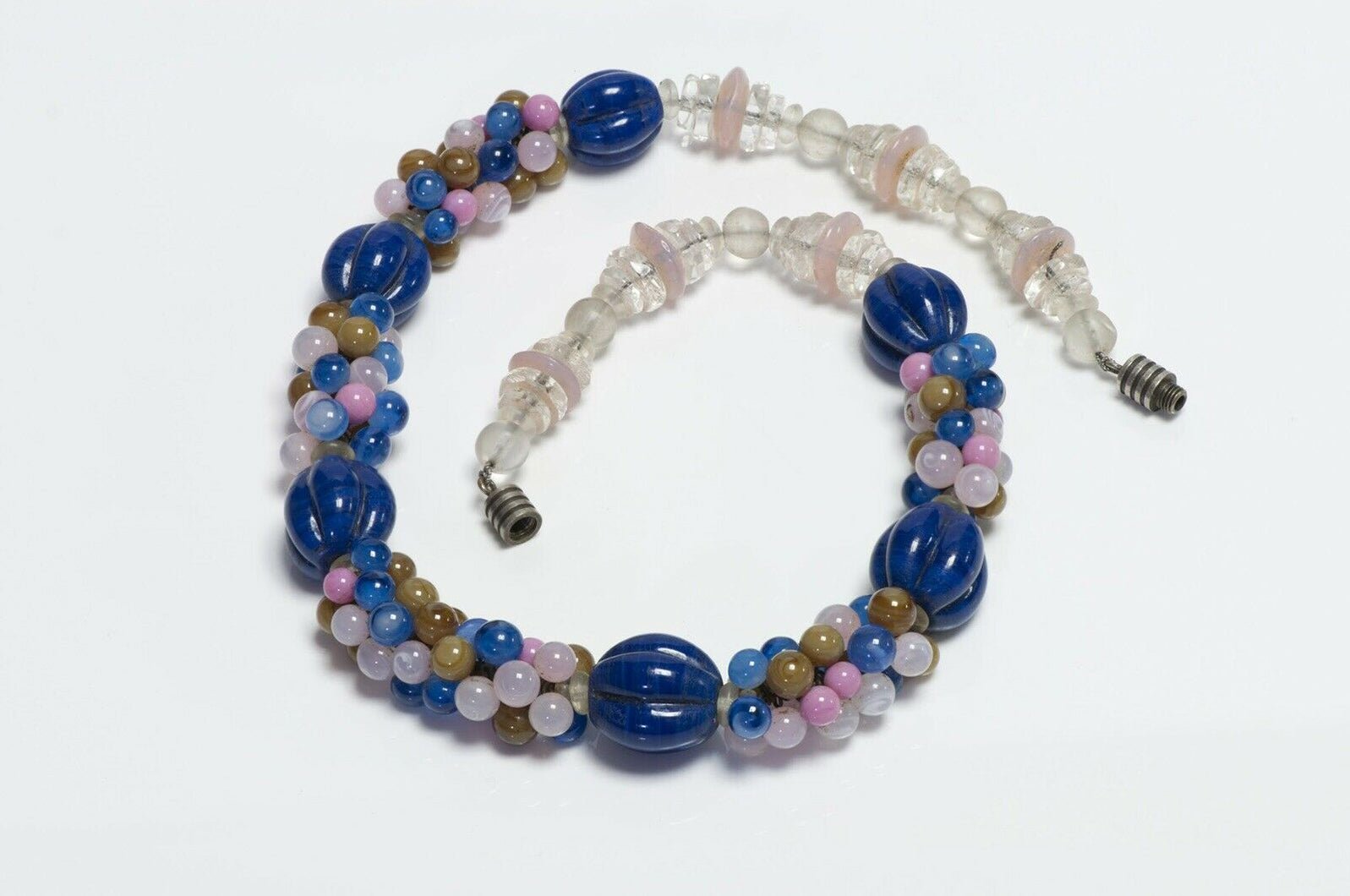 Vintage 1930’s French Blue Pink Glass Beads Necklace