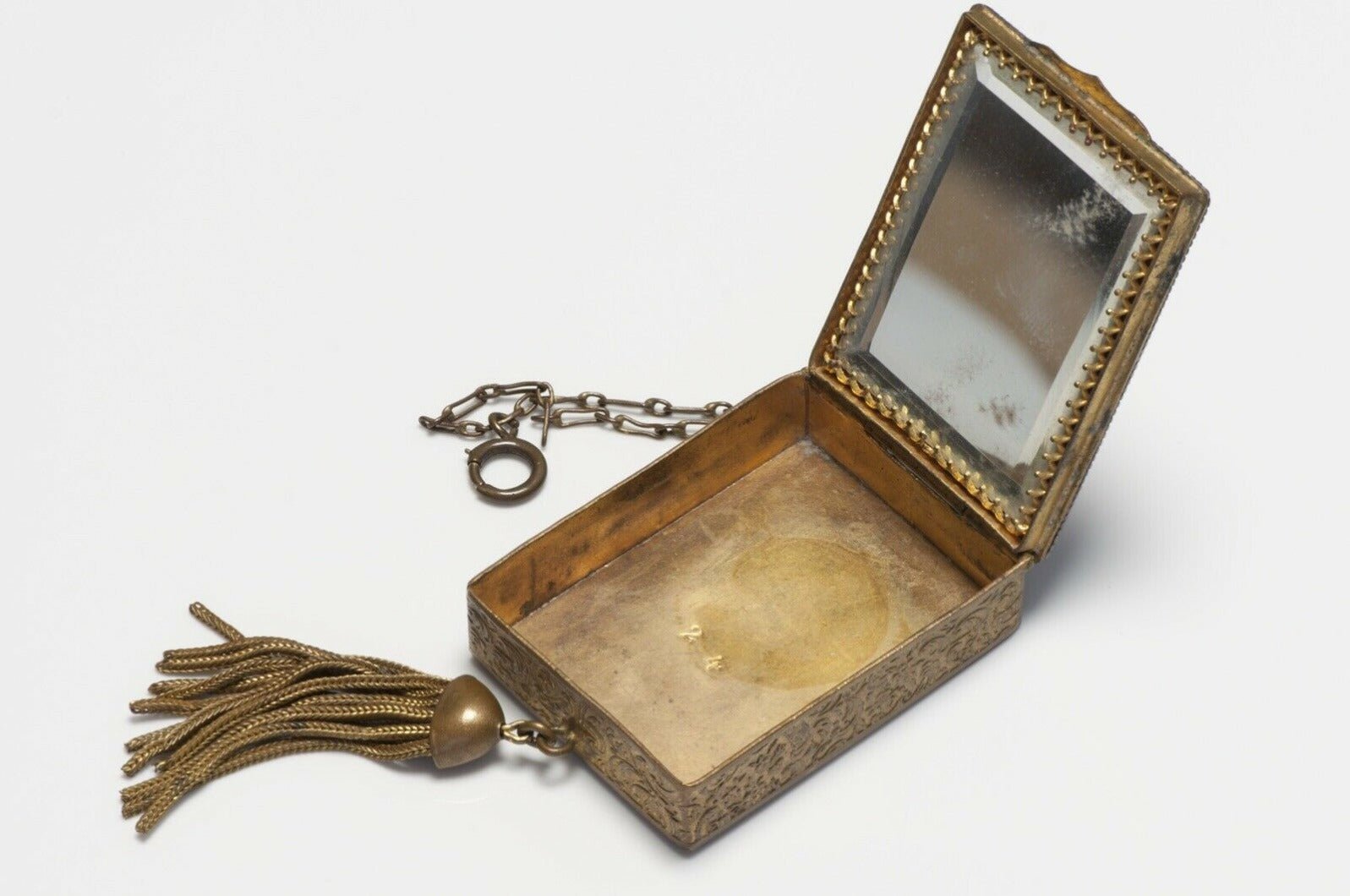 Vintage 1930’s French Glass Enamel Chain Tassel Compact