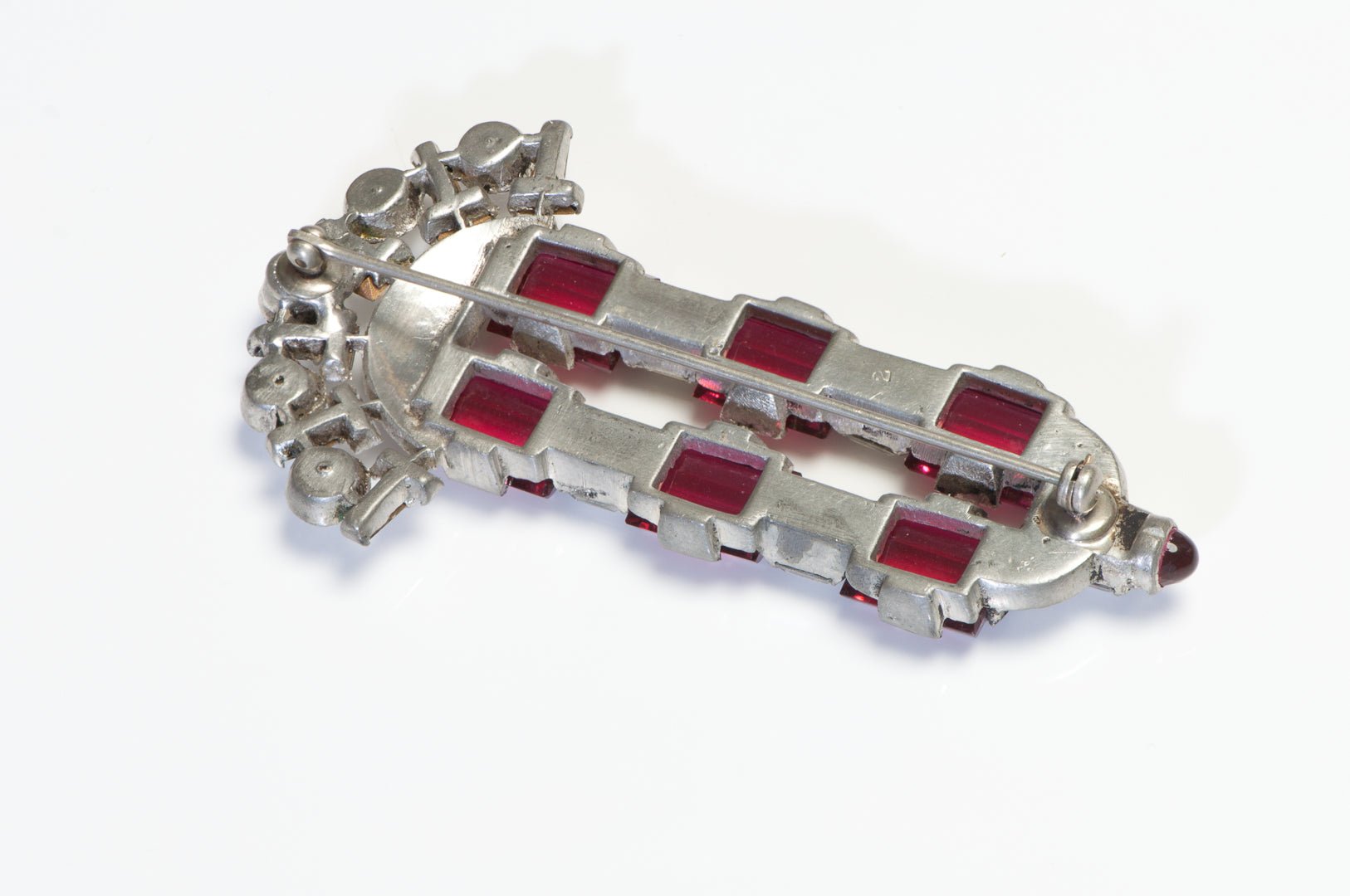 Vintage 1940’s Art Deco Style Red Crystal Pot Metal Brooch