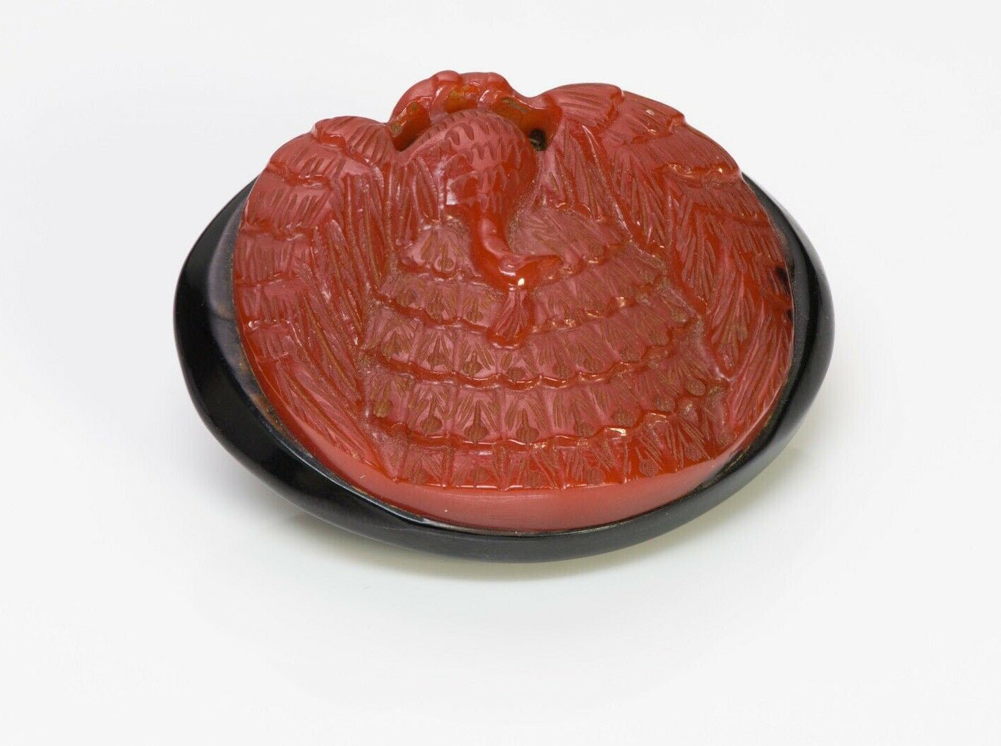 Vintage 1940’s Bakelite Black Resin Peacock Clip Brooch
