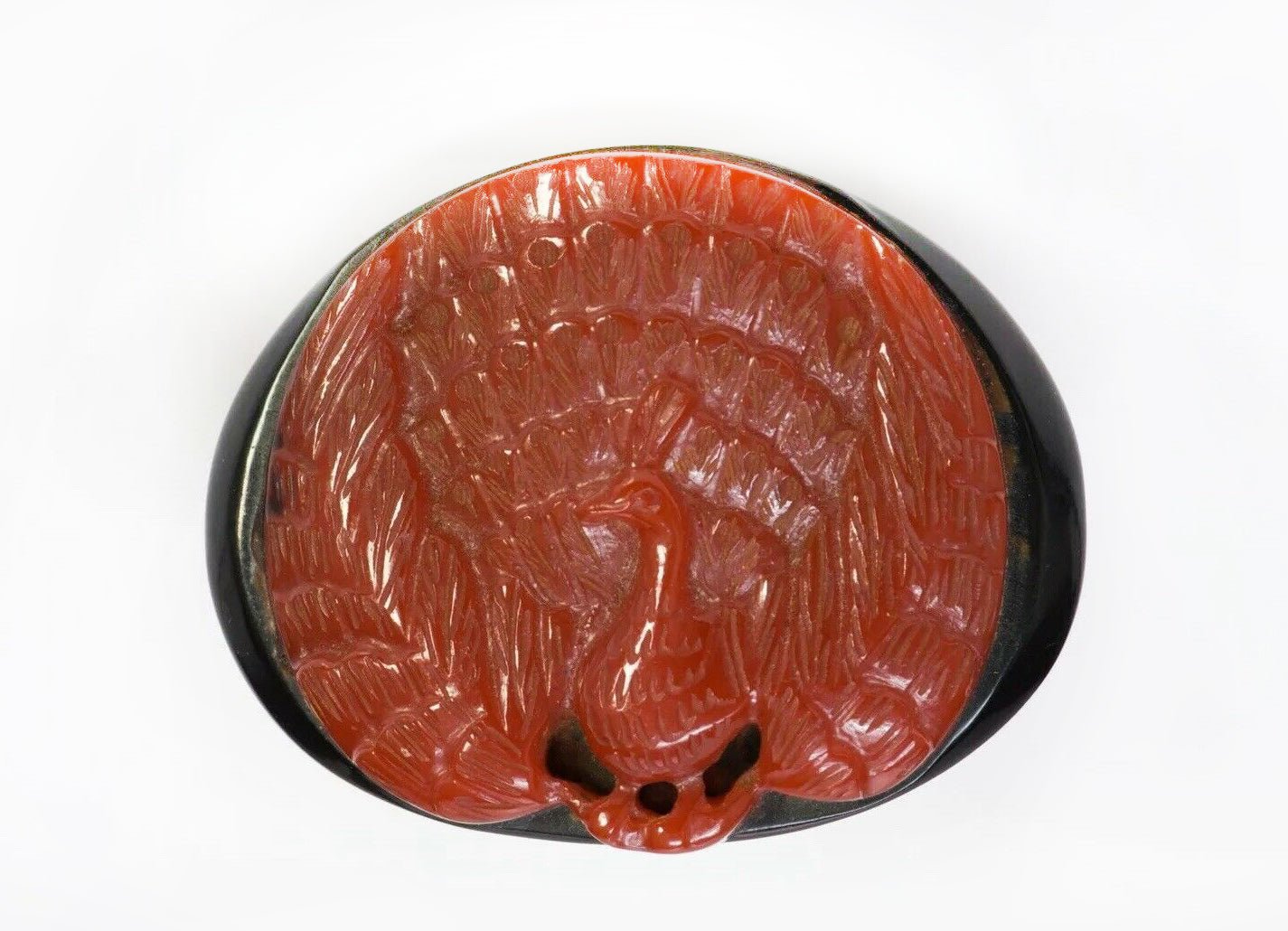 Vintage 1940’s Bakelite Black Resin Peacock Clip Brooch