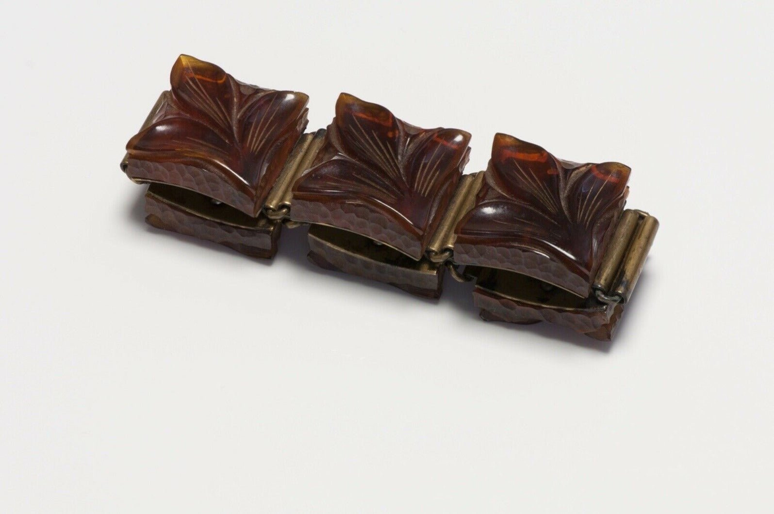 Vintage 1940’s Brown Bakelite Carved Flower Bracelet