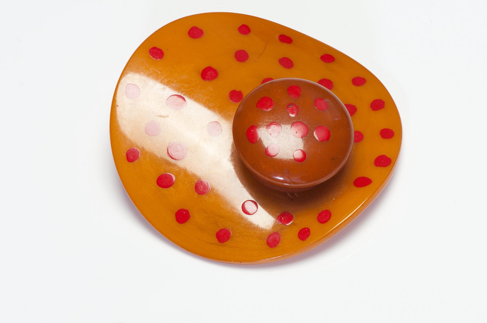 Vintage 1940’s Brown Red Polka Dot Bakelite Sun Hat Brooch