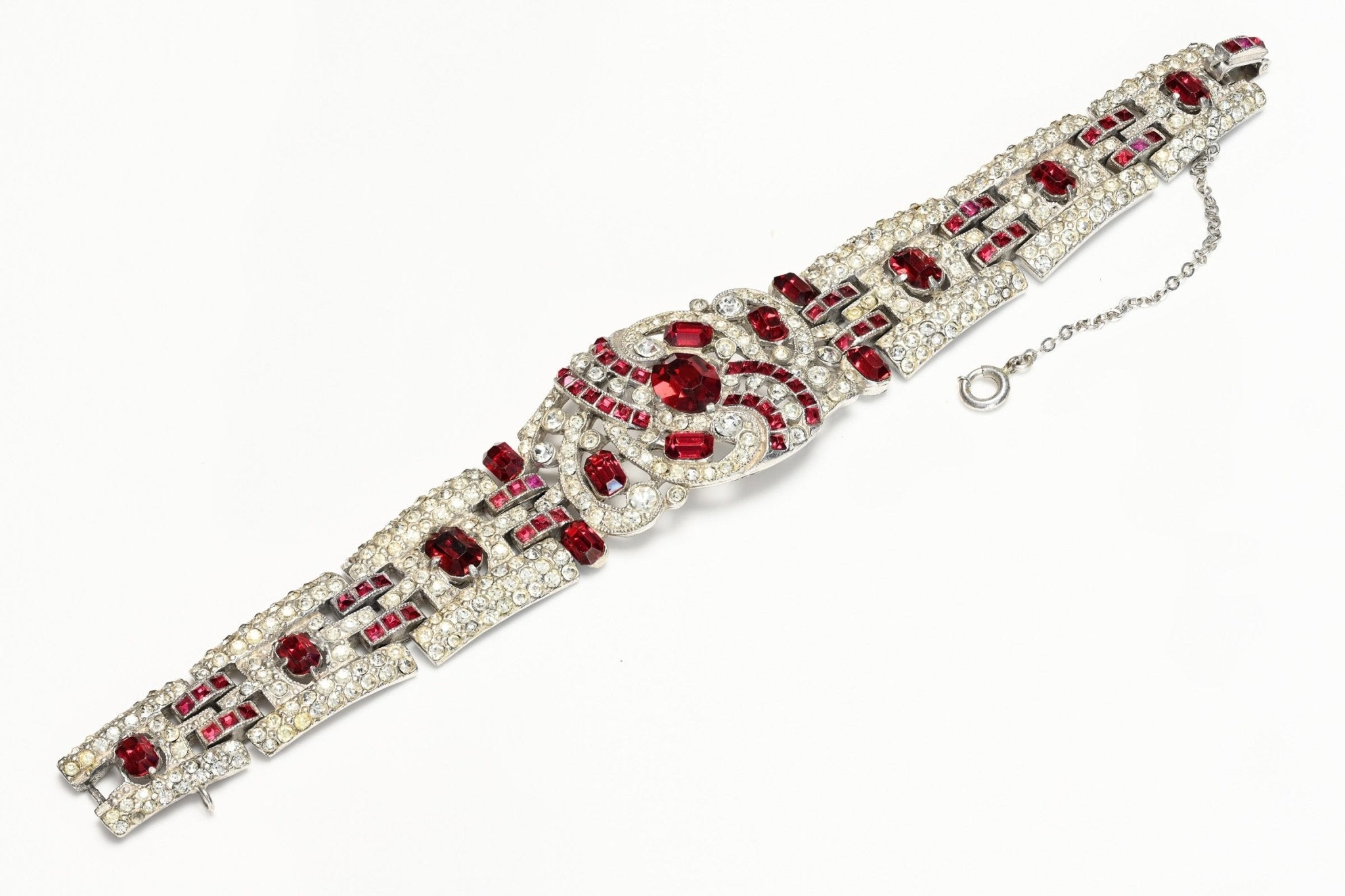 Vintage 1940's Retro Wide Red Crystal Bracelet