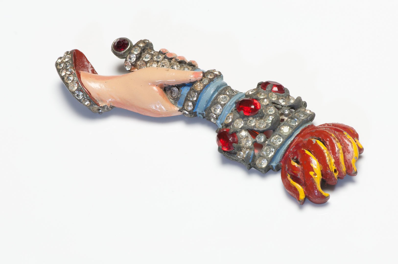 Vintage 1940’s Staret Lady Liberty Torch Blue Red Enamel Crystal Brooch