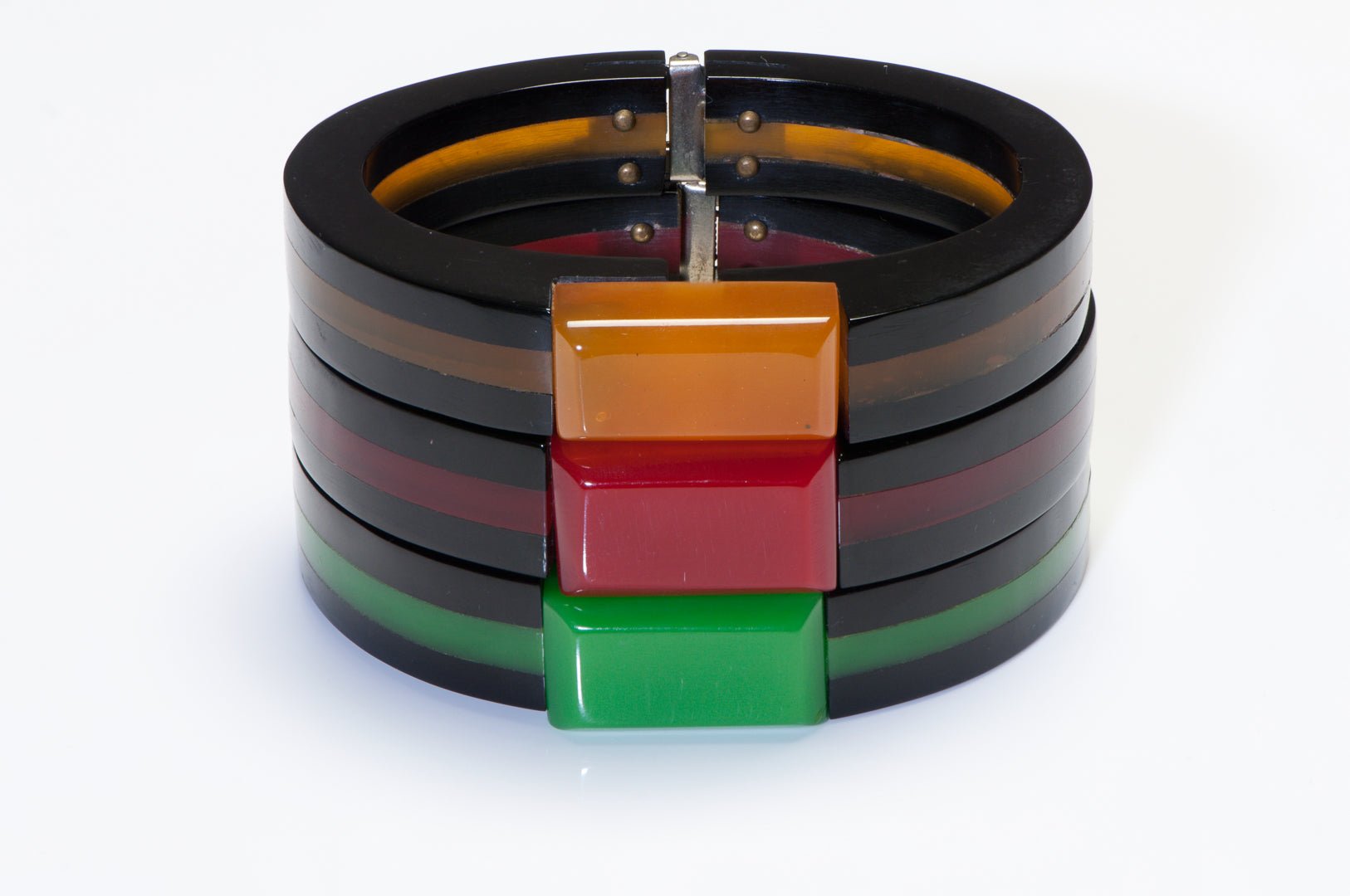 Vintage 1940's Yellow Green Red Bakelite Set of 3 Bangles Bracelets