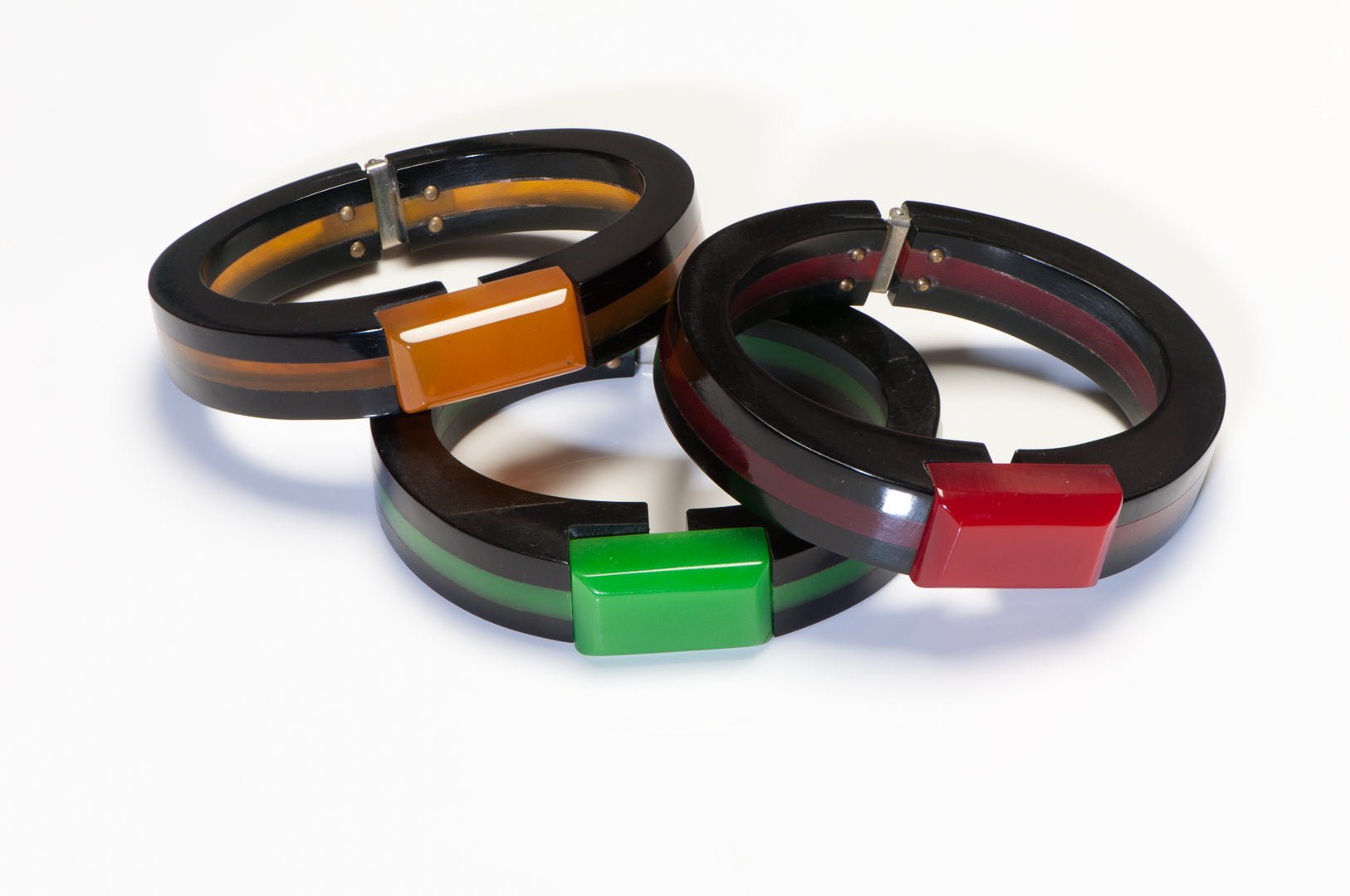 Vintage 1940's Yellow Green Red Bakelite Set of 3 Bangles Bracelets
