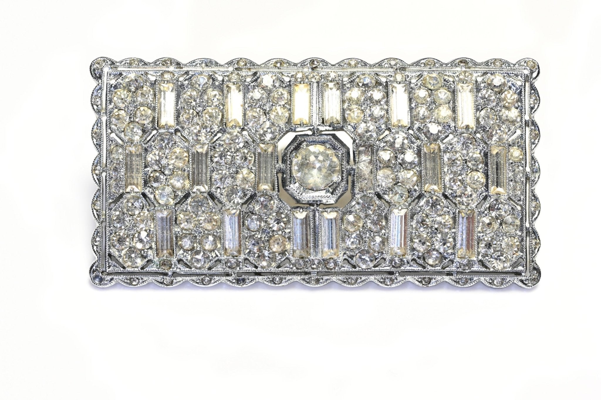 Vintage 1950's Czech Rhodium Plated Art Deco Style Crystal Brooch