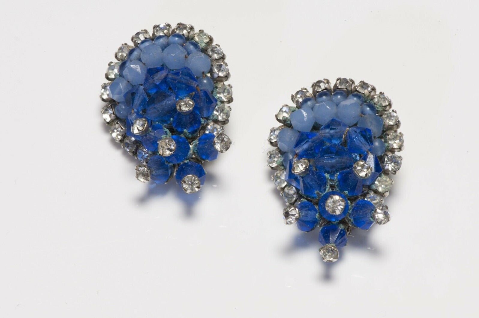 Vintage 1950’s Eugene Blue Crystal Beads Flower Necklace Earrings Set